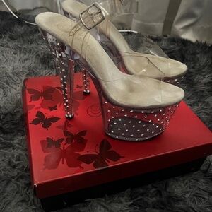 Pleaser Transparent Heels with Silver Accents
